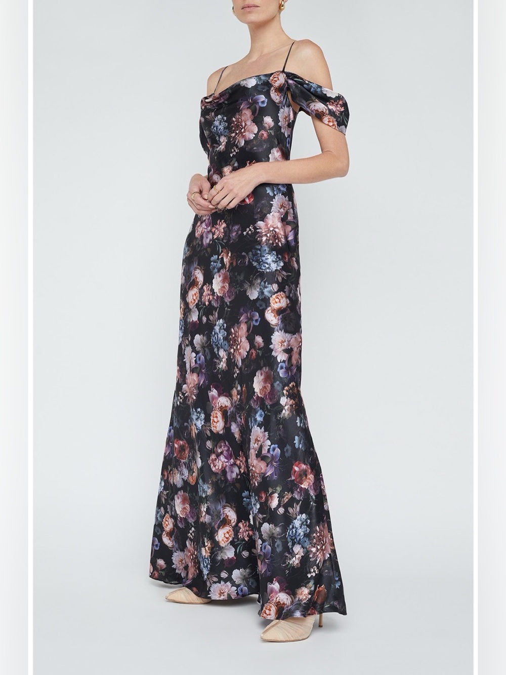 NWT L'AGENCE Kenna Floral Print Cold Shoulder Silk Maxi Dress